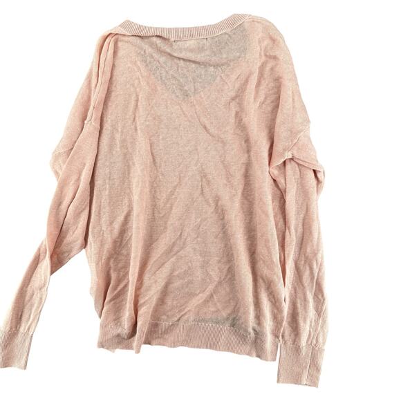 LINE Pale Ballet Slipper Pink V-Neck Long Sleeve Light Weight Sweater Linen - Picture 4 of 4